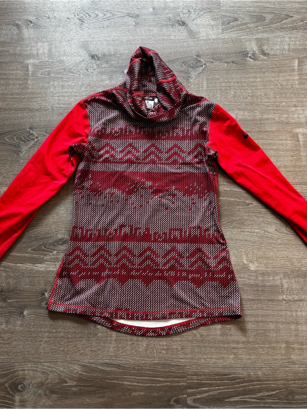 Nike Red Patterned Cowl Neck Sweater with Solid Red Sleeves
